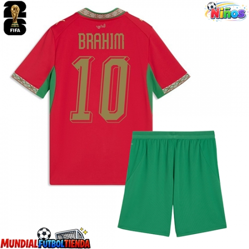 Camiseta Marruecos Brahim Diaz #10 Primera Equipación Replica Mundial 2026 para niños mangas cortas (+ Pantalones cortos)